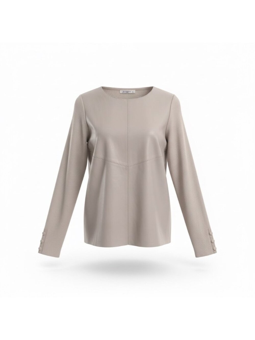 Sioni Womens Beige Faux Leather Long Sleeve Top Crewneck Elegant Size M